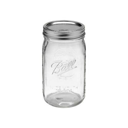 Ball Mason Jar Wide Mouth with Lid and Band 67000 Glass Quart 32 Oz Single Jar Preserving Serving Decor Gift Giving BPA Free Made in USA, 2-Pack