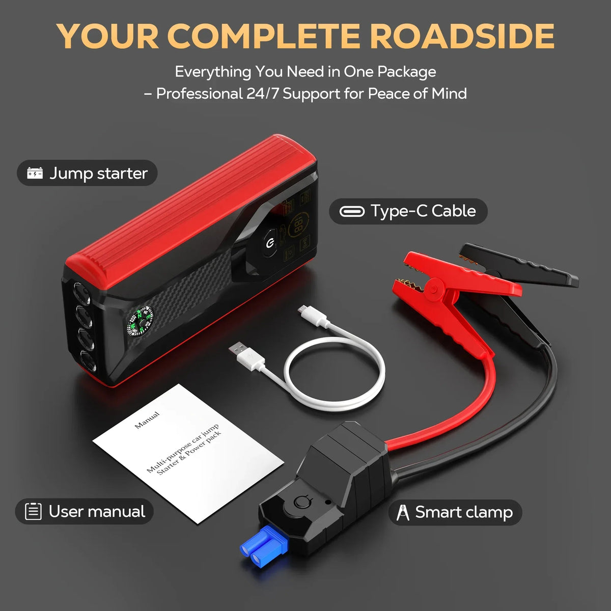 FLORAY Car Jump Starter Portable, 1500A Peak 12V Battery Jump Starter with Jumper Cables Car Battery Charger, Battery Booster Power Pack, Jump Boxes, up to 6.0L Gas/3.0L Diesel