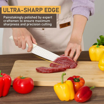 Vesteel Kitchen Knife Set of 7, Professional Stainless Steel Knives Set for Kitchen with Universal Knife Block - Khaki