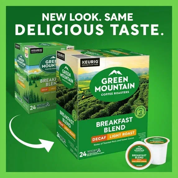 Green Mountain Coffee Roasters, Decaf Breakfast Blend Light Roast K-Cup Coffee Pods, 24 Count