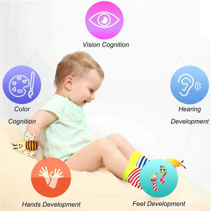 Rattle Toy,Arm Hand Bracelet Rattle,Feet Leg Ankle Socks, Present Gift for Newborn Infant Babies Boy Girl Bebe (4 Bugs)