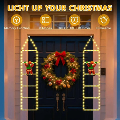 Fohil Christmas Lights, Novelty LED Ladder Lights with Climbing Santa, Christmas Decorations Indoor Outdoor, USB Rechargeable 8 Mode, Home Wall Door Decor