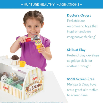 Melissa & Doug Wooden Scoop and Serve Ice Cream Counter With Play Food and Accessories (28 Pcs)