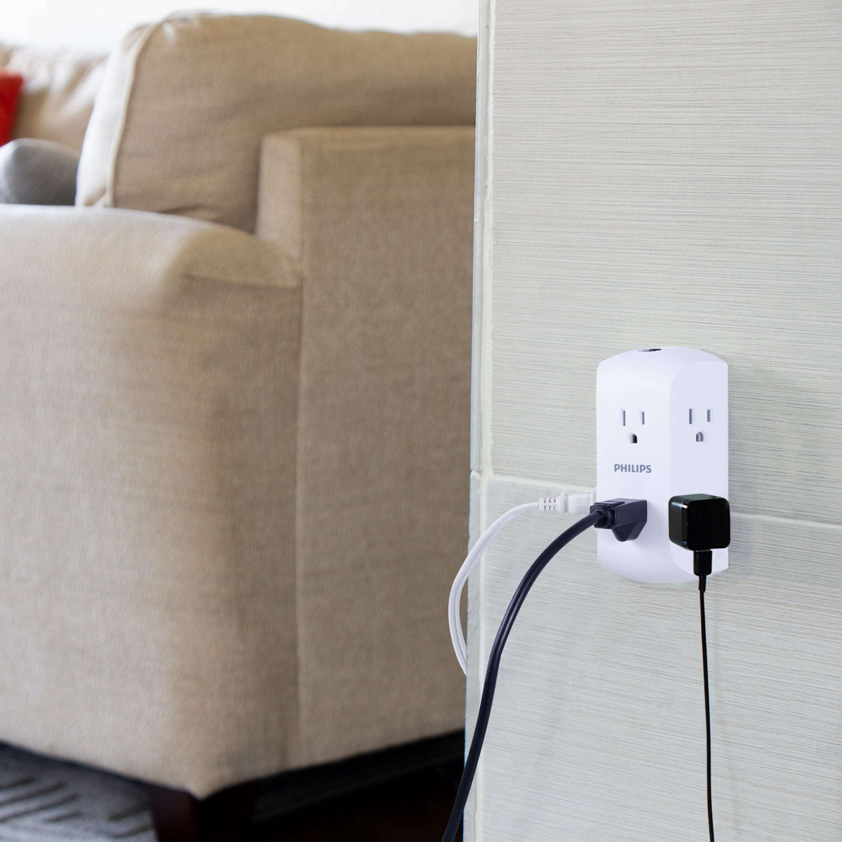 Philips 6 Outlet Grounded Wall Tap, Resettable Circuit Breaker, White, SPS1460WA/37