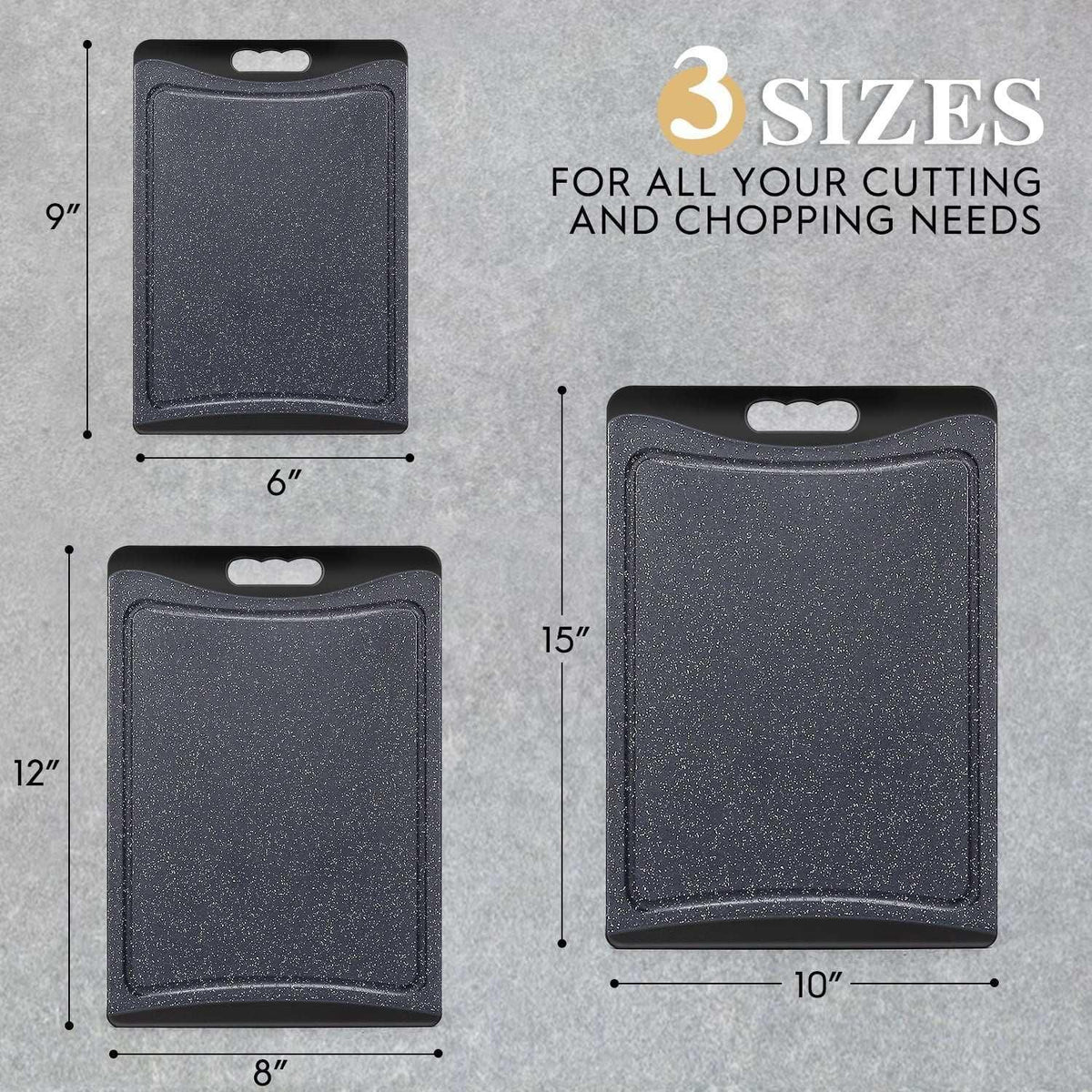 Extra Large Cutting Boards, AOKIWO Plastic Cutting Boards for Kitchen (Set of 3)Meat, Veggies Cutting Board Set Dishwasher Chopping Board with Juice Grooves Easy-Grip Handles, Dark Grey