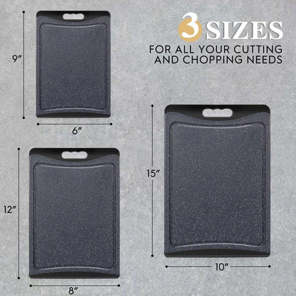 Extra Large Cutting Boards, AOKIWO Plastic Cutting Boards for Kitchen (Set of 3)Meat, Veggies Cutting Board Set Dishwasher Chopping Board with Juice Grooves Easy-Grip Handles, Dark Grey