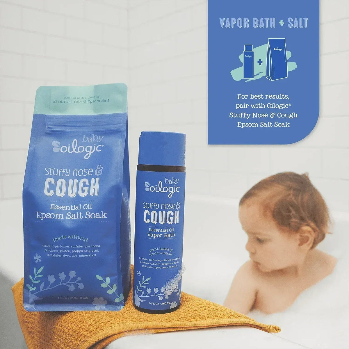 Oilogic Stuffy Nose & Cough Essential Oil Vapor Bath for Baby, 9 oz