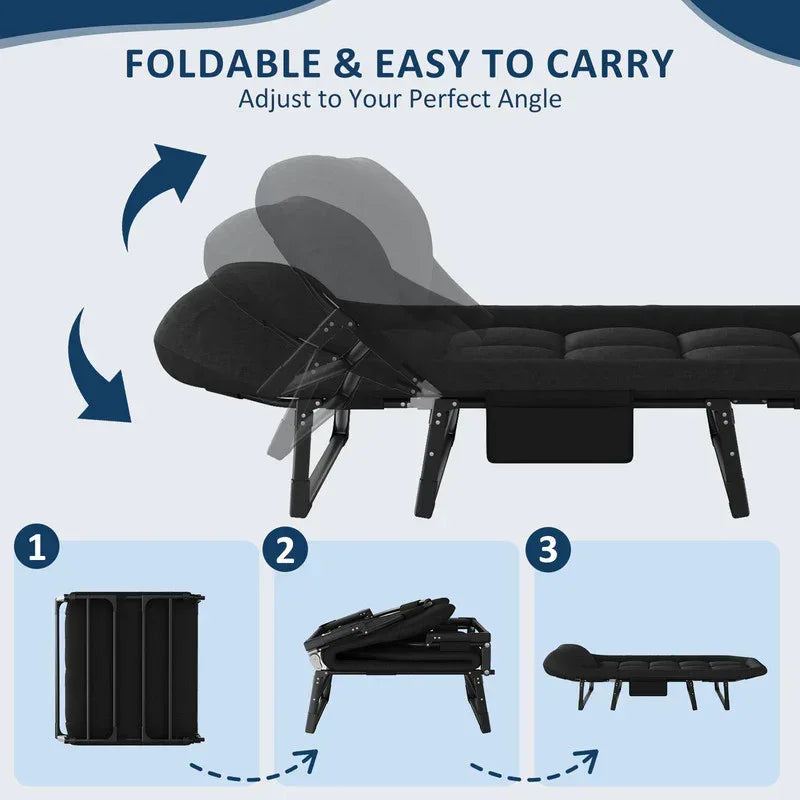 TINKLE WELL Folding Camping Cot with Padded Cushion, 71" Heavy Duty Bed for Adult, Oxford Fabric & Steel Frame, Compact Portable Carry, Black