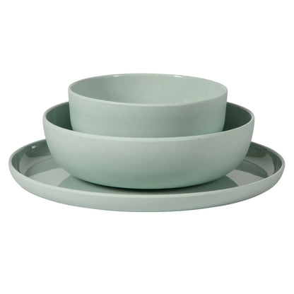 Gibson Home Candy Skies 12 Piece Unbreakable Wheat Straw Melamine Plates and Bowls Dinnerware Set - Outdoor, Camping, & Everyday Use - Matte Exterior/Shiny Interior Green