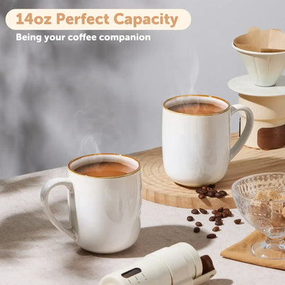 Vesteel Coffee Mug Set of 4, Ceramic Coffee Cups with Handles, 14oz Handmade Reactive Glaze Mugs Set for Coffee Tea Milk, Mug Gifts for Thanksgiving Day Anniversary, Gifts for Men, women, Home, Office and Restuarant