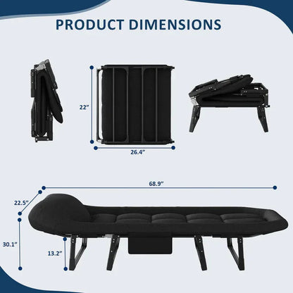 TINKLE WELL Folding Camping Cot with Padded Cushion, 71" Heavy Duty Bed for Adult, Oxford Fabric & Steel Frame, Compact Portable Carry, Black