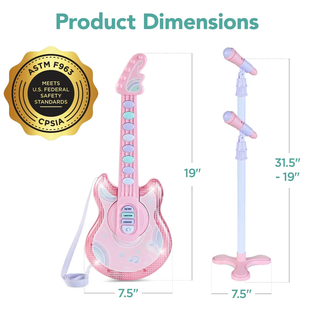 Best Choice Products 19in Kids Flash Guitar, Pretend Play Musical Instrument Toy for Toddlers w/ Mic, Stand