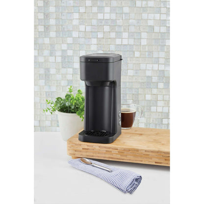 Mainstays Black Matte Dual Brew Coffee Maker, Single Serve, Auto Shutoff, 14 oz Reservoir