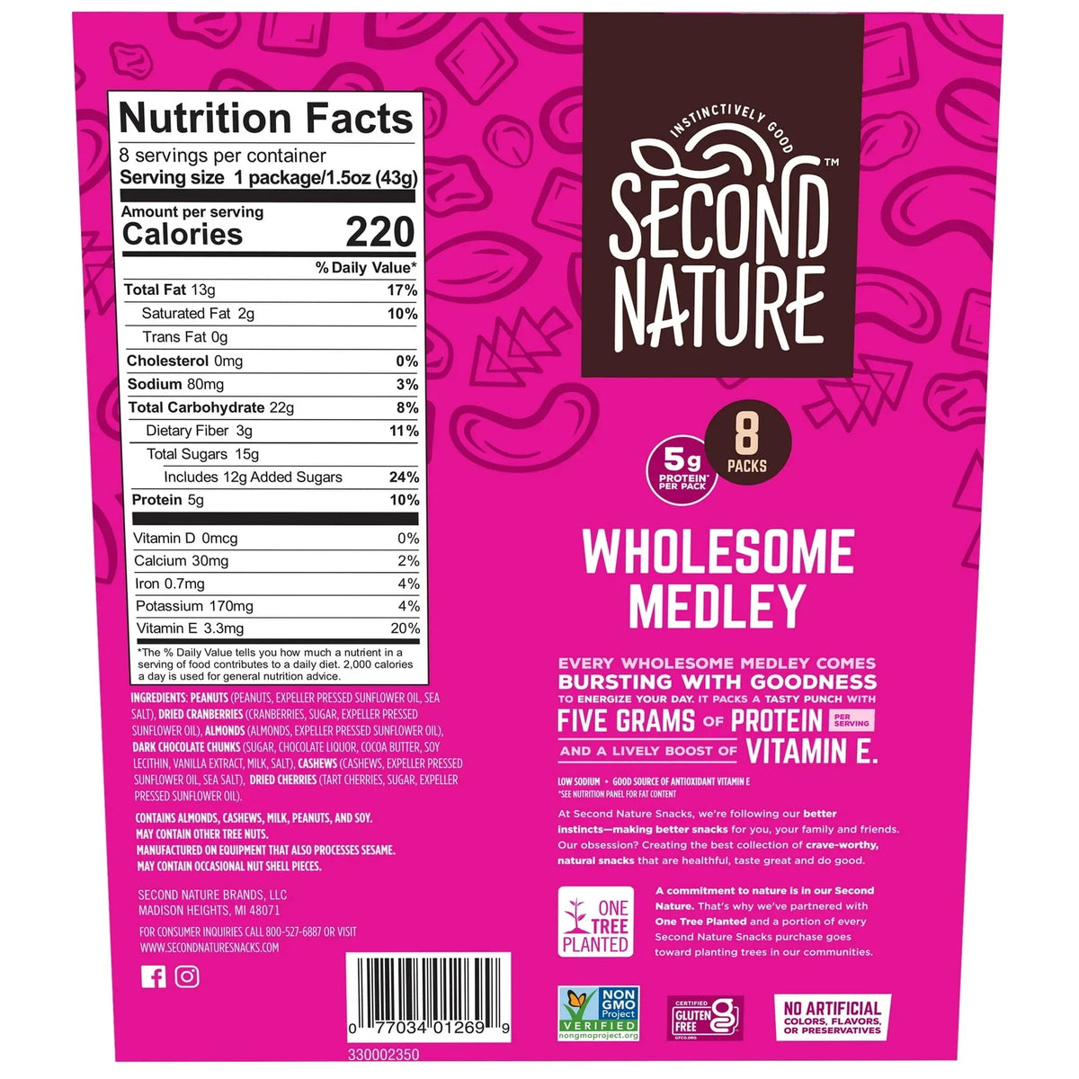 Second Nature Wholesome Medley Trail Mix, 12 oz, 8 Count – Gluten Free Single-Serve Snack Bags