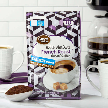 Great Value French Roast Ground, 100% Arabica, Medium Roast, Ground Coffee, 32 oz