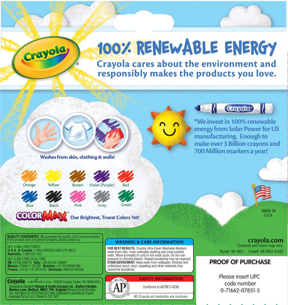 Crayola Ultra-Clean Washable Broad Line Markers, Art Supplies, Back to School Supplies, 10 Ct