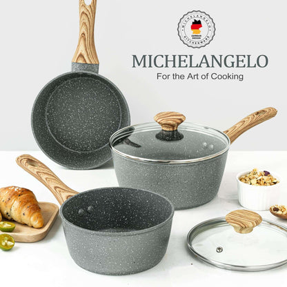 MICHELANGELO Sauce Pan with Lid, Nonstick Saucepans 1.5QT&2QT&3QT, Granite Sauce Pan 3 Piece, Stone Saucepan Set, Small Pot with Lid, Nonstick Sauce Pot Set