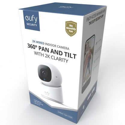 eufy Solo Indoor-Cam C220 Wired 2K Surveillance Camera, 24/7 Recording, AI Human Detection