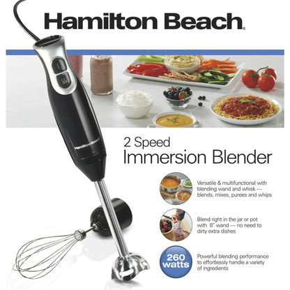 Hamilton Beach 2-Speed Immersion Hand Blender for Kitchen with Blending Wand & Whisk, Black