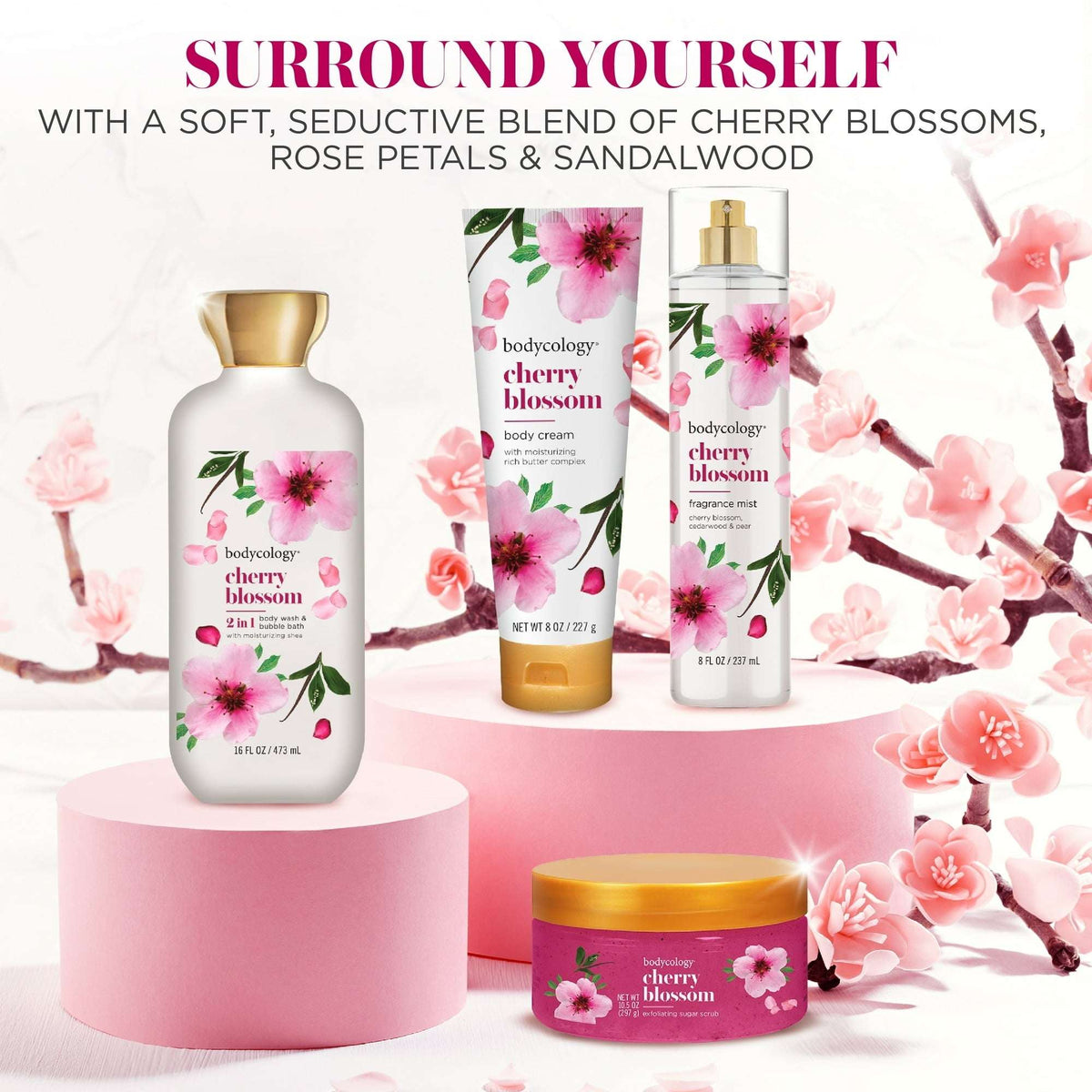 (4 pack) Bodycology Cherry Blossom Exfoliating Sugar Scrub 10.5 oz