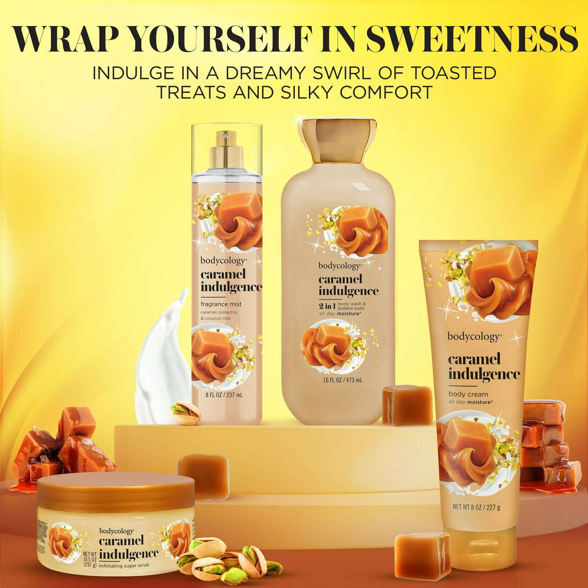 (4 pack) Bodycology Exfoliating Sugar Scrub, Caramel Indulgence, 10.5 oz