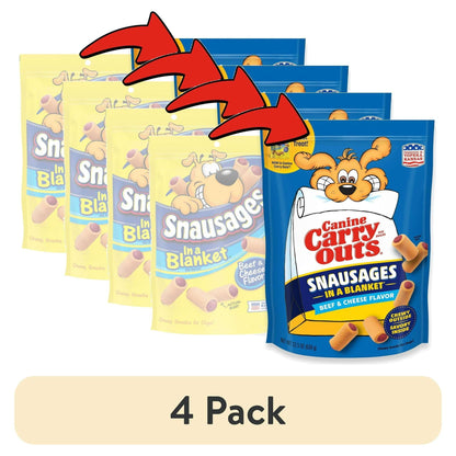 (4 pack) Canine Carry Outs Snausages in a Blanket Chewy Dog Treats, Beef & Cheese Flavor, 22.5 Ounces