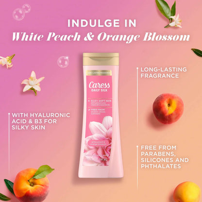 Caress Body Wash for Women, Daily Silk White Peach & Orange Blossom for All Skin 20 fl oz