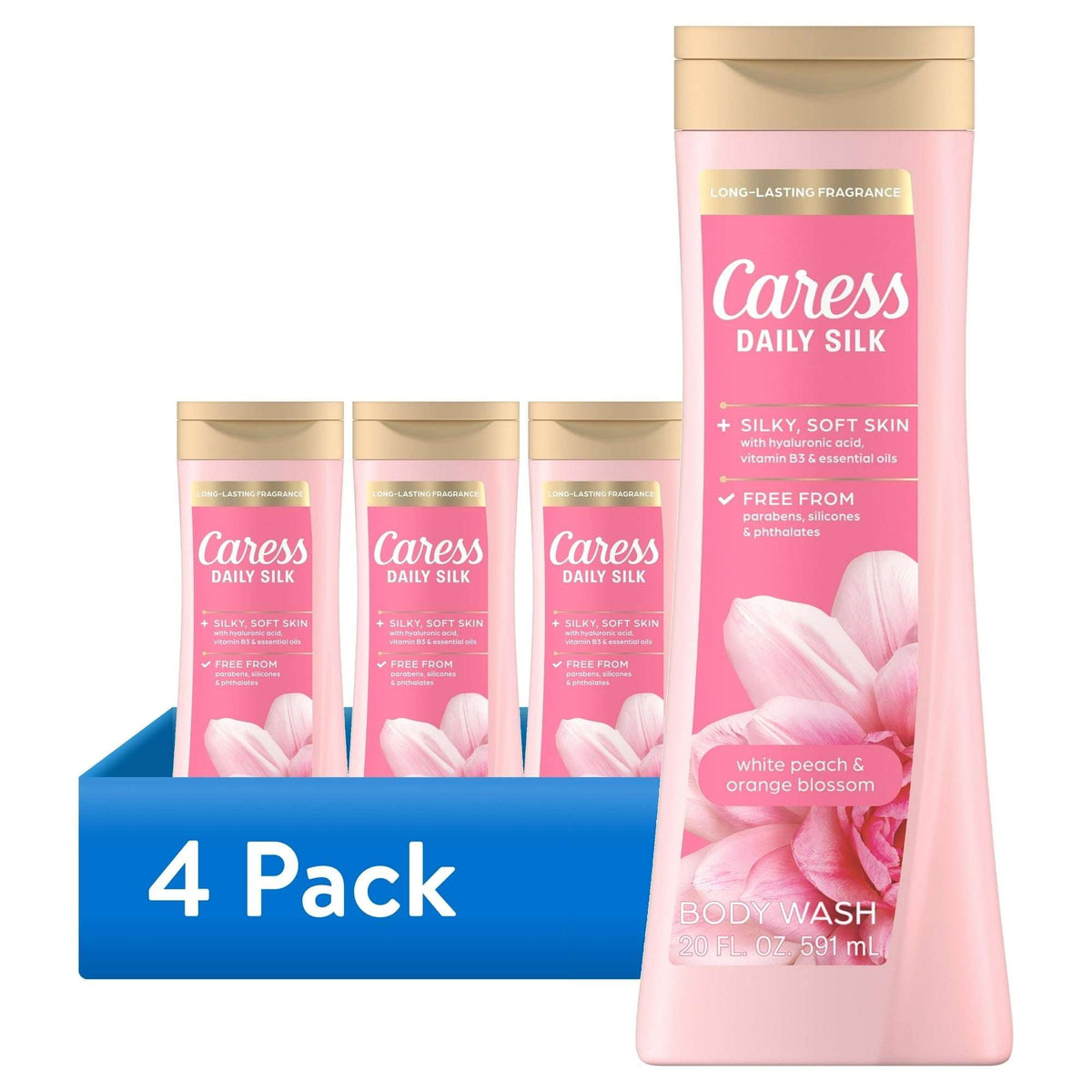 Caress Body Wash for Women, Daily Silk White Peach & Orange Blossom for All Skin 20 fl oz