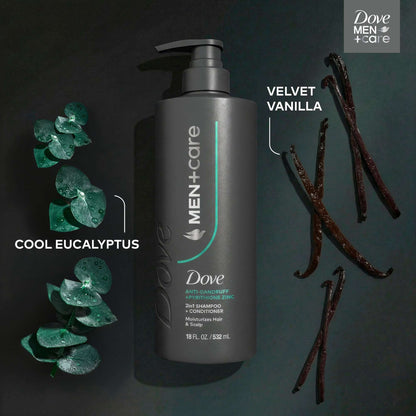 (4 pack) Dove Men+Care 2-in-1 Shampoo + Conditioner to Moisturize Hair & Scalp, Dandruff Defense with Pyrithione Zinc, 18 fl oz 1 count