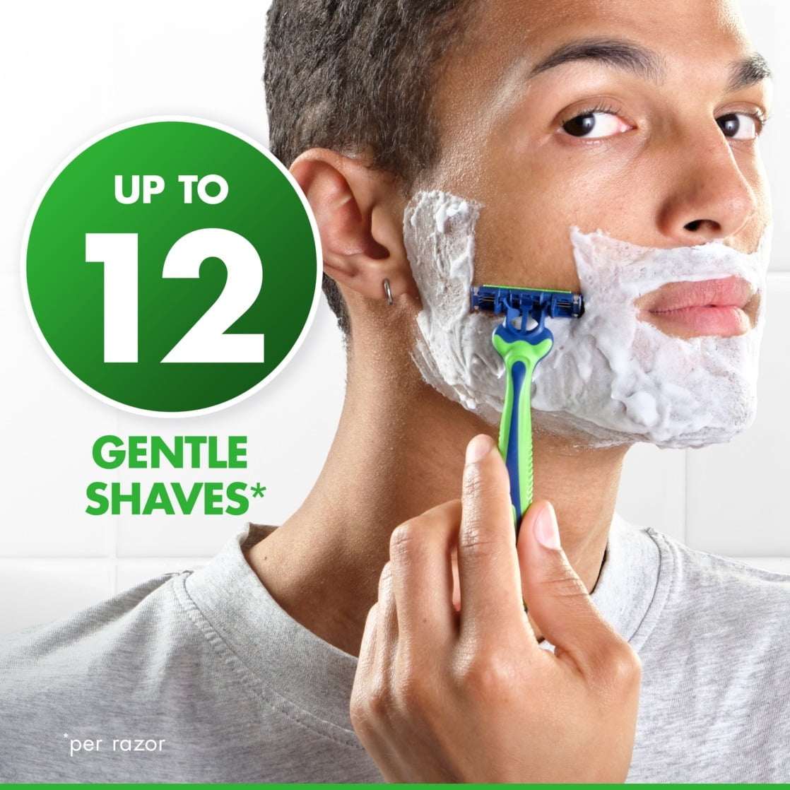 (4 pack) Gillette Sensor3 Sensitive Men's Disposable Razor, 1 Razor, Green