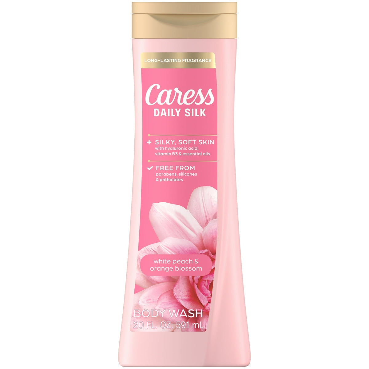Caress Body Wash for Women, Daily Silk White Peach & Orange Blossom for All Skin 20 fl oz