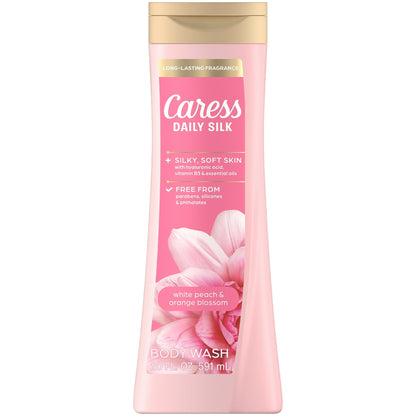 Caress Body Wash for Women, Daily Silk White Peach & Orange Blossom for All Skin 20 fl oz