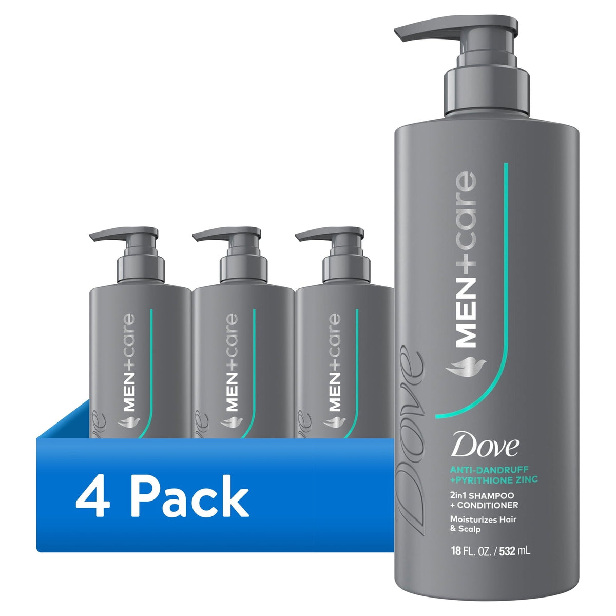 (4 pack) Dove Men+Care 2-in-1 Shampoo + Conditioner to Moisturize Hair & Scalp, Dandruff Defense with Pyrithione Zinc, 18 fl oz 1 count