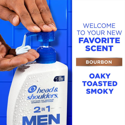 (4 pack) Head and Shoulders Mens 2 in 1 Dandruff Shampoo and Conditioner, Anti-Dandruff Treatment, Bourbon for Daily Use, Paraben Free, 28.2 oz