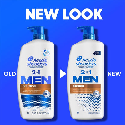(4 pack) Head and Shoulders Mens 2 in 1 Dandruff Shampoo and Conditioner, Anti-Dandruff Treatment, Bourbon for Daily Use, Paraben Free, 28.2 oz