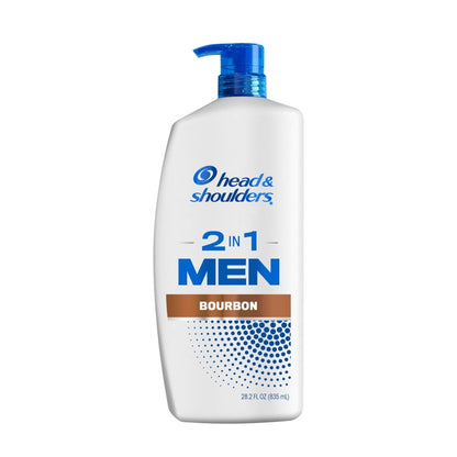 (4 pack) Head and Shoulders Mens 2 in 1 Dandruff Shampoo and Conditioner, Anti-Dandruff Treatment, Bourbon for Daily Use, Paraben Free, 28.2 oz