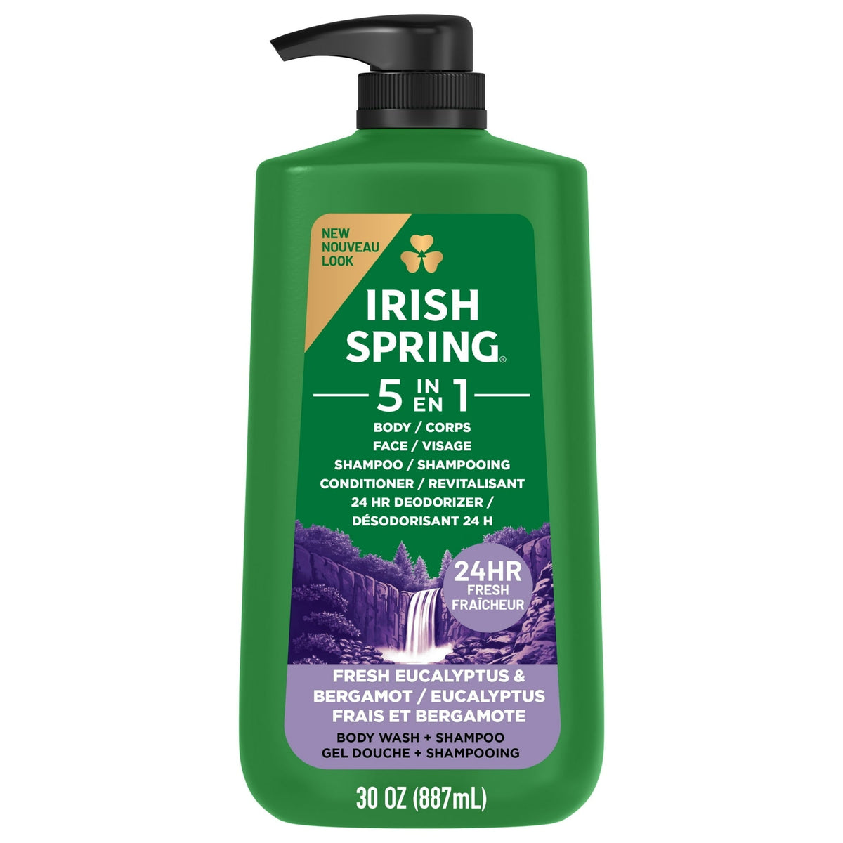 (4 pack) Irish Spring 5 in 1 Moisturizing Body Wash for Men, Fresh Eucalyptus & Bergamot Scent, 30 fl oz