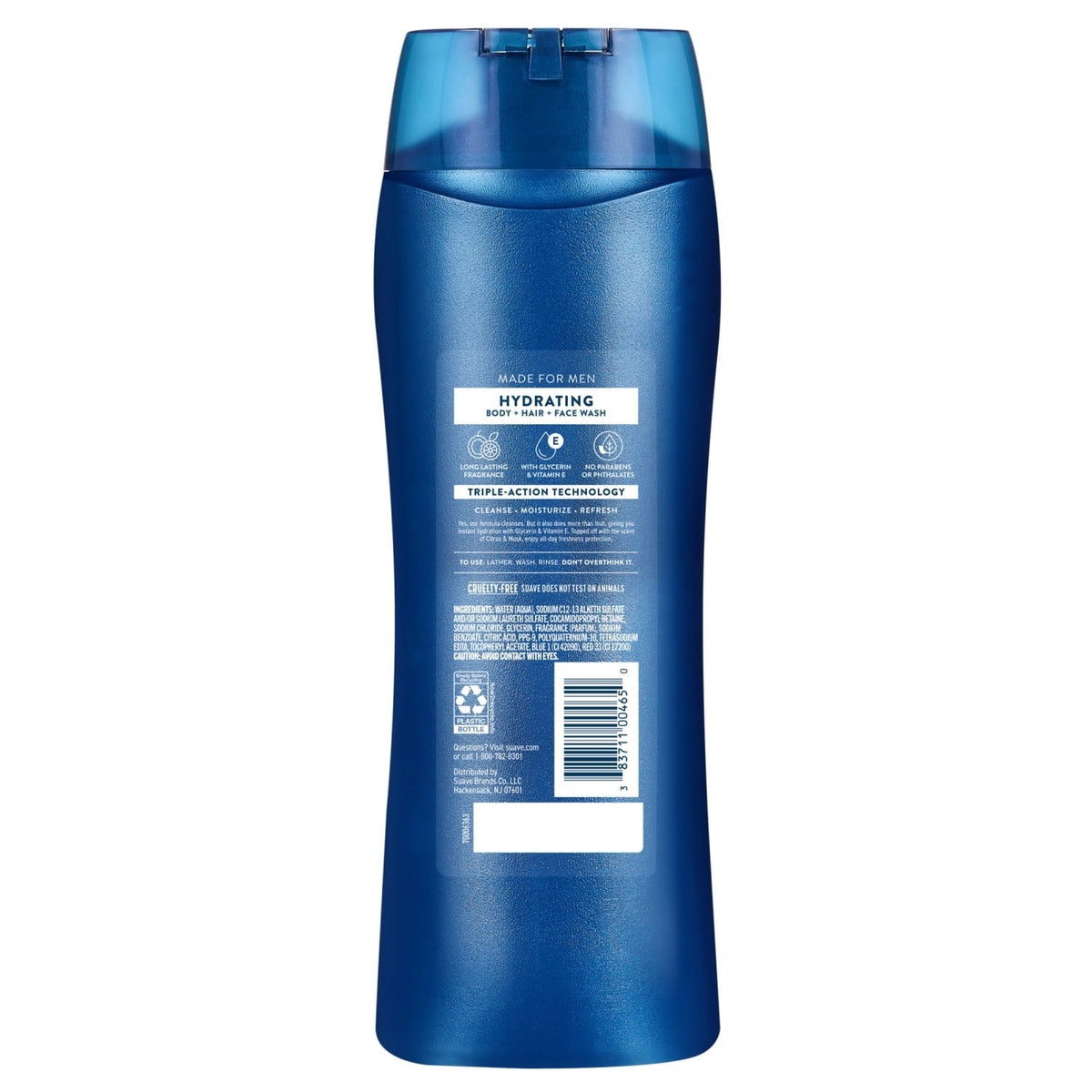 (4 pack) Suave Men Hydrating 3-in-1 Body, Hair & Face Wash with Glycerin and Vitamin E, 18 fl oz
