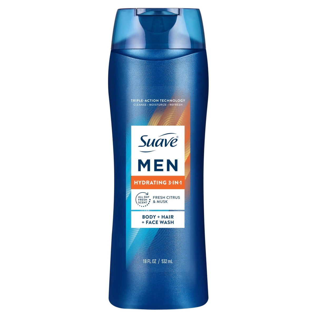 (4 pack) Suave Men Hydrating 3-in-1 Body, Hair & Face Wash with Glycerin and Vitamin E, 18 fl oz