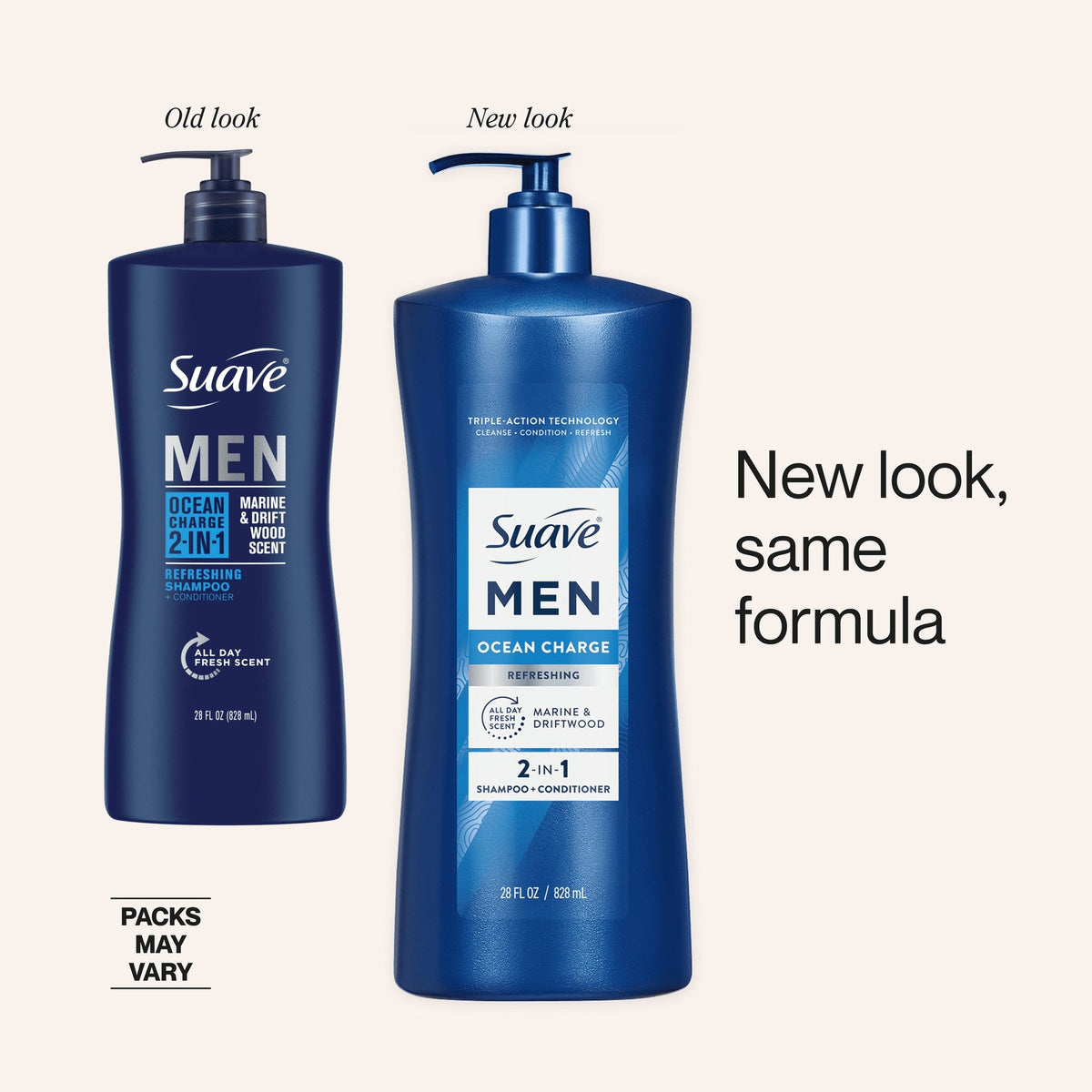 (4 pack) Suave Men Refreshing 2-in-1 Body & Face Wash with Glycerin & Vitamin E, Ocean Charge, 28 fl oz