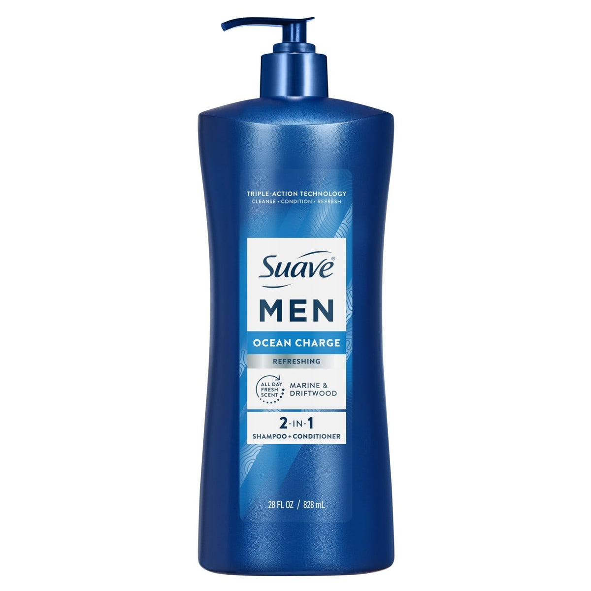 (4 pack) Suave Men Refreshing 2-in-1 Body & Face Wash with Glycerin & Vitamin E, Ocean Charge, 28 fl oz