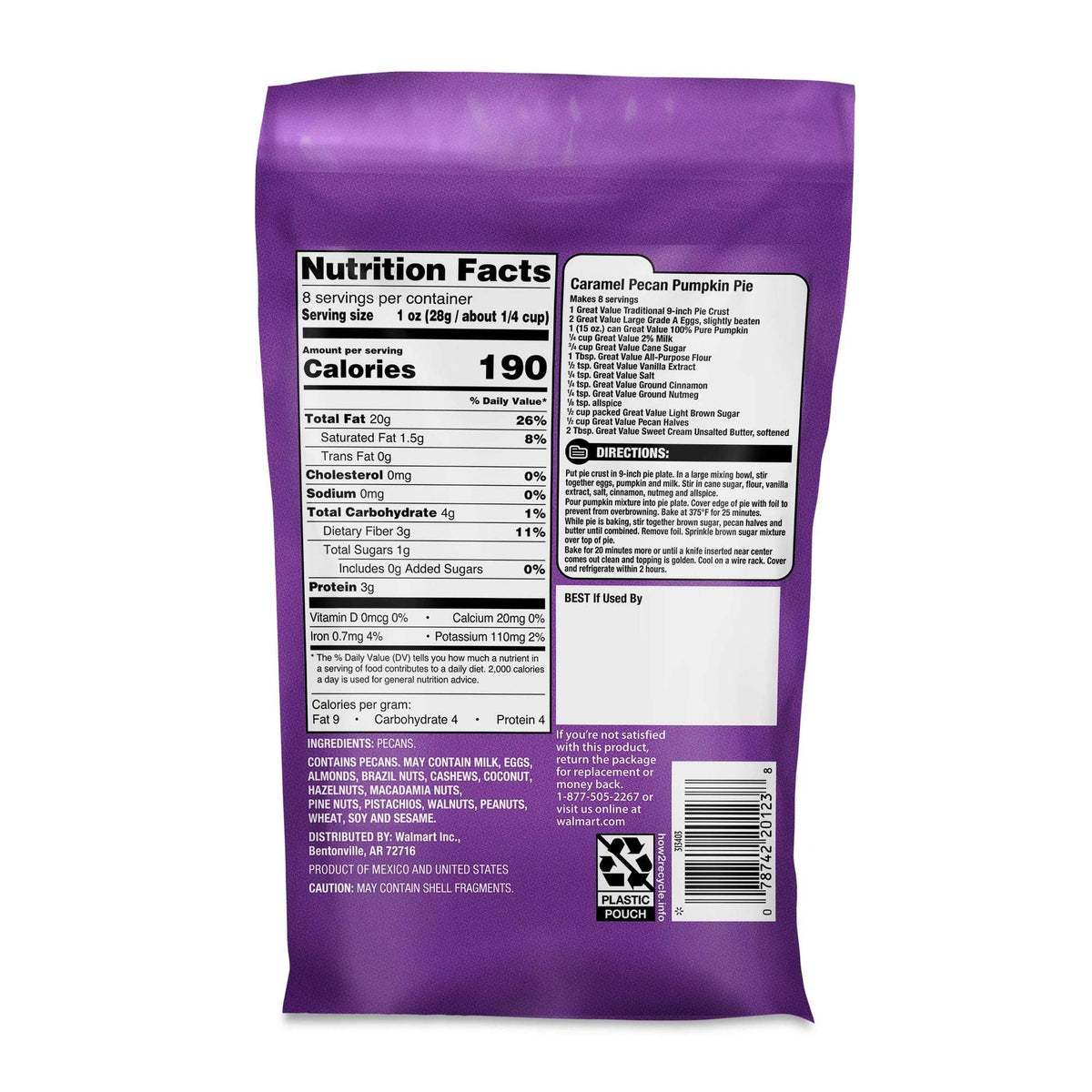 Great Value Pecan Halves, 8 oz