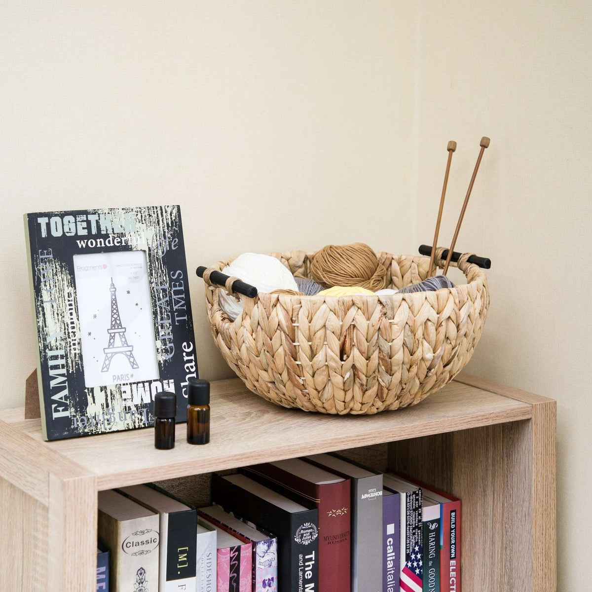 (4 pack) Better Homes & Gardens Natural Woven Water Hyacinth Decorative Bowl with Wooden Handles