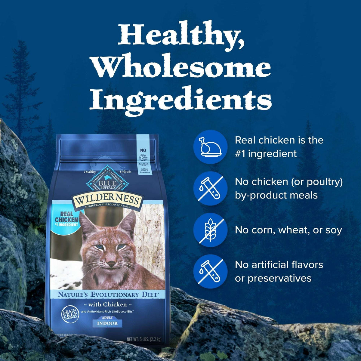 Blue Buffalo Wilderness Natural High-Protein, Grain-Free Dry Cat Food, Chicken, 4-lb. Bag