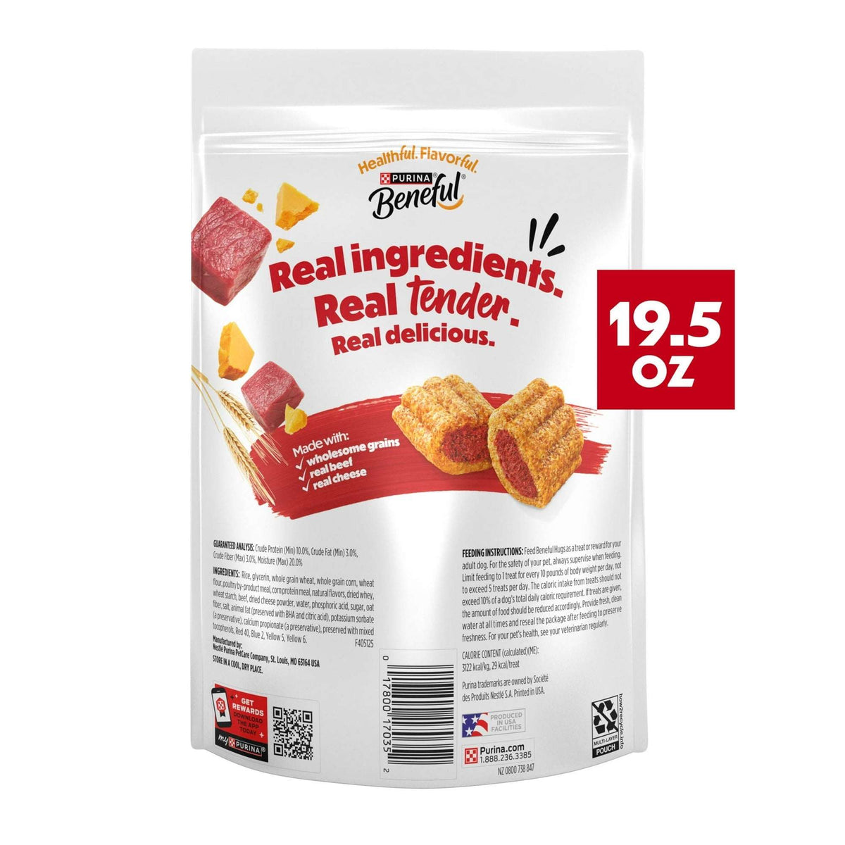 Purina Beneful Baked Delights Hugs with Real Beef and Cheese Oven Baked Dog Treats, 19.5 oz Pouch