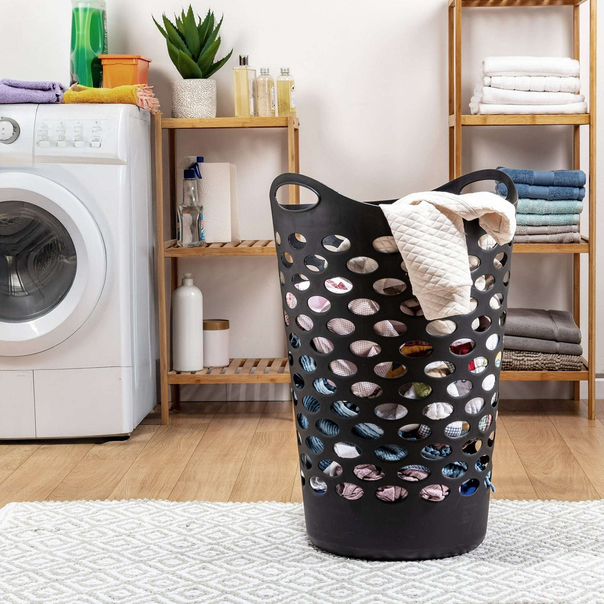 Mainstays Flex Carrying Handles Laundry Hamper, Black, Adult