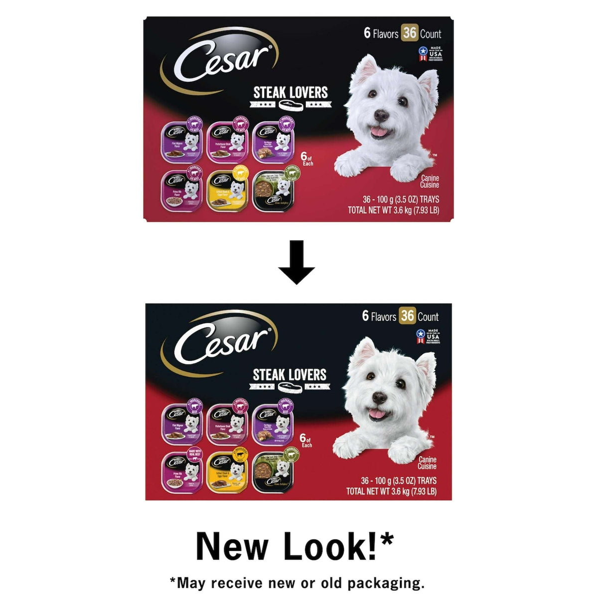 Cesar Steak Lovers Wet Dog Food Variety Pack, 3.5 Oz Trays (36 Pack)
