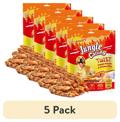 Jungle Calling Dog Treats, Chicken Wrapped Sweet Potato, Gluten and Grain Free, Chewy Dog Bites for Balanced Nutrition, 10.6 oz