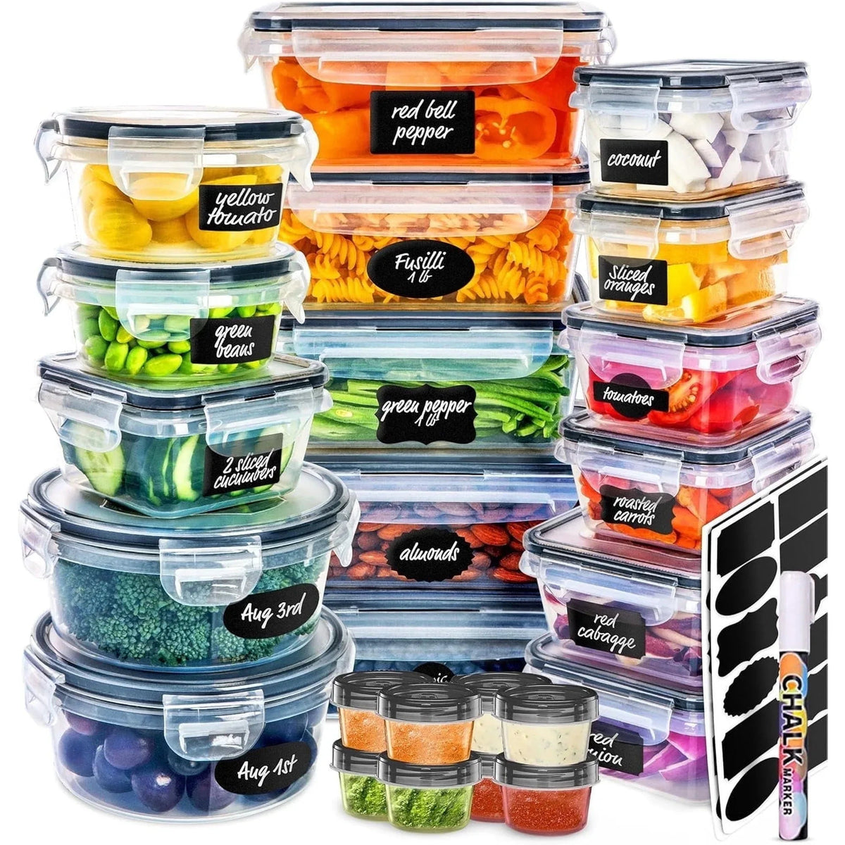 50 Pcs Food Storage Containers with Lids Airtight, Plastic Meal Prep Container for Pantry & Kitchen Organization & bento box & snack containers, BPA-Free, Leak-Proof with Labels & Marker Pen