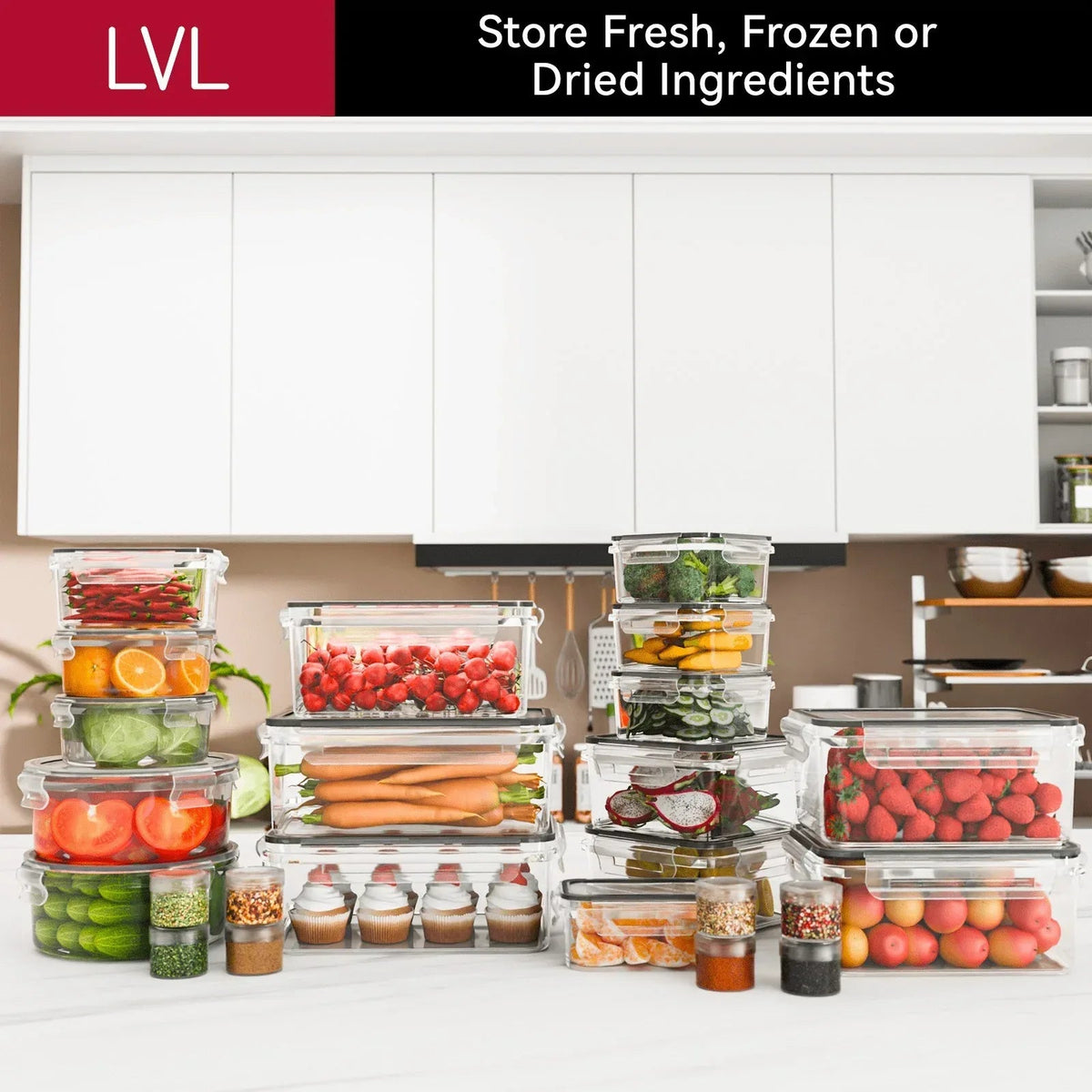 50 Pcs Food Storage Containers with Lids Airtight, Plastic Meal Prep Container for Pantry & Kitchen Organization & bento box & snack containers, BPA-Free, Leak-Proof with Labels & Marker Pen